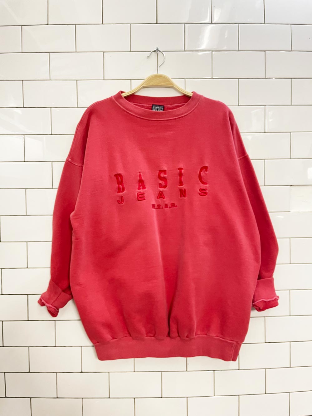 vintage 90s basic jeans embroidered crew - good market thrift store