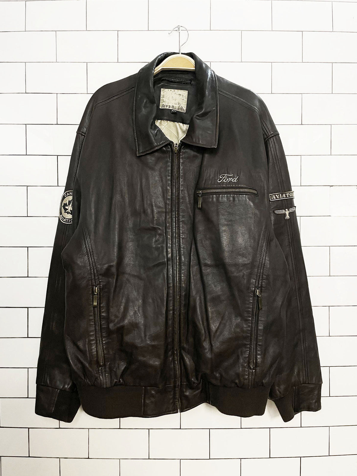 choko authentics x ford butter leather aviator zip bomber jacket | lambskin