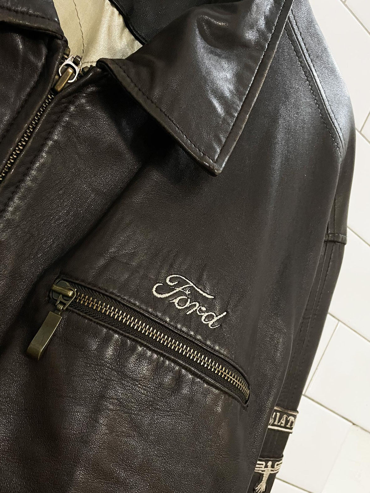 choko authentics x ford butter leather aviator zip bomber jacket | lambskin