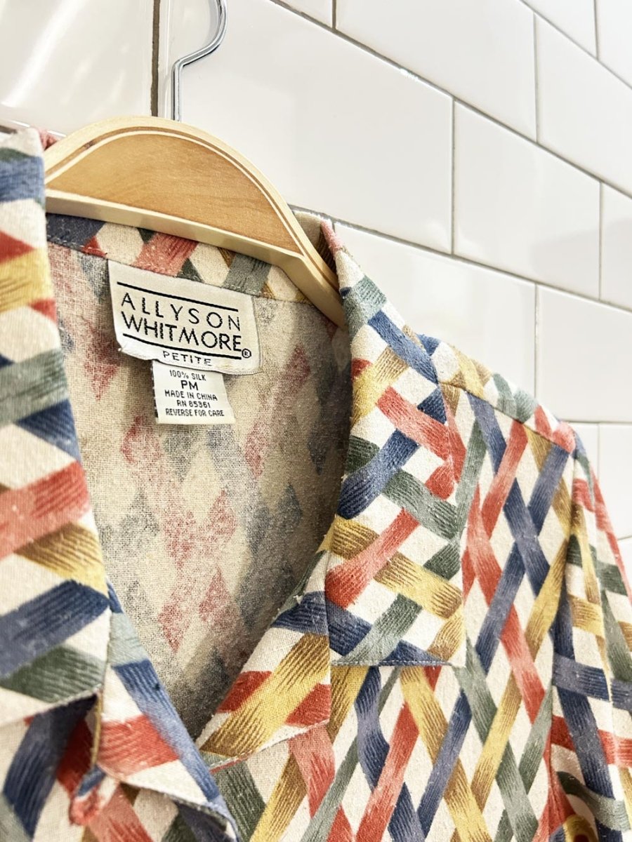 x3 vintage allyson whitmore 100% silk shirt + tank + short set - good market thrift store