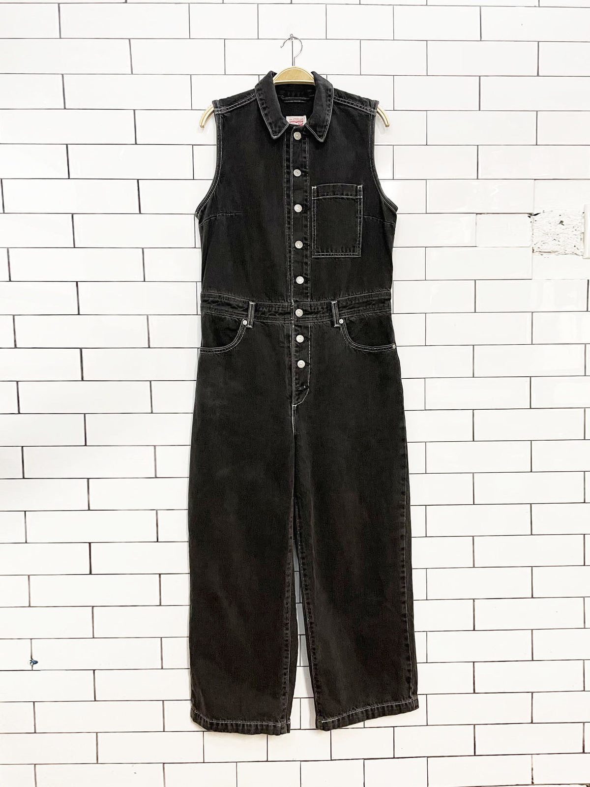 levi's sleeveless wide leg denim jumpsuit