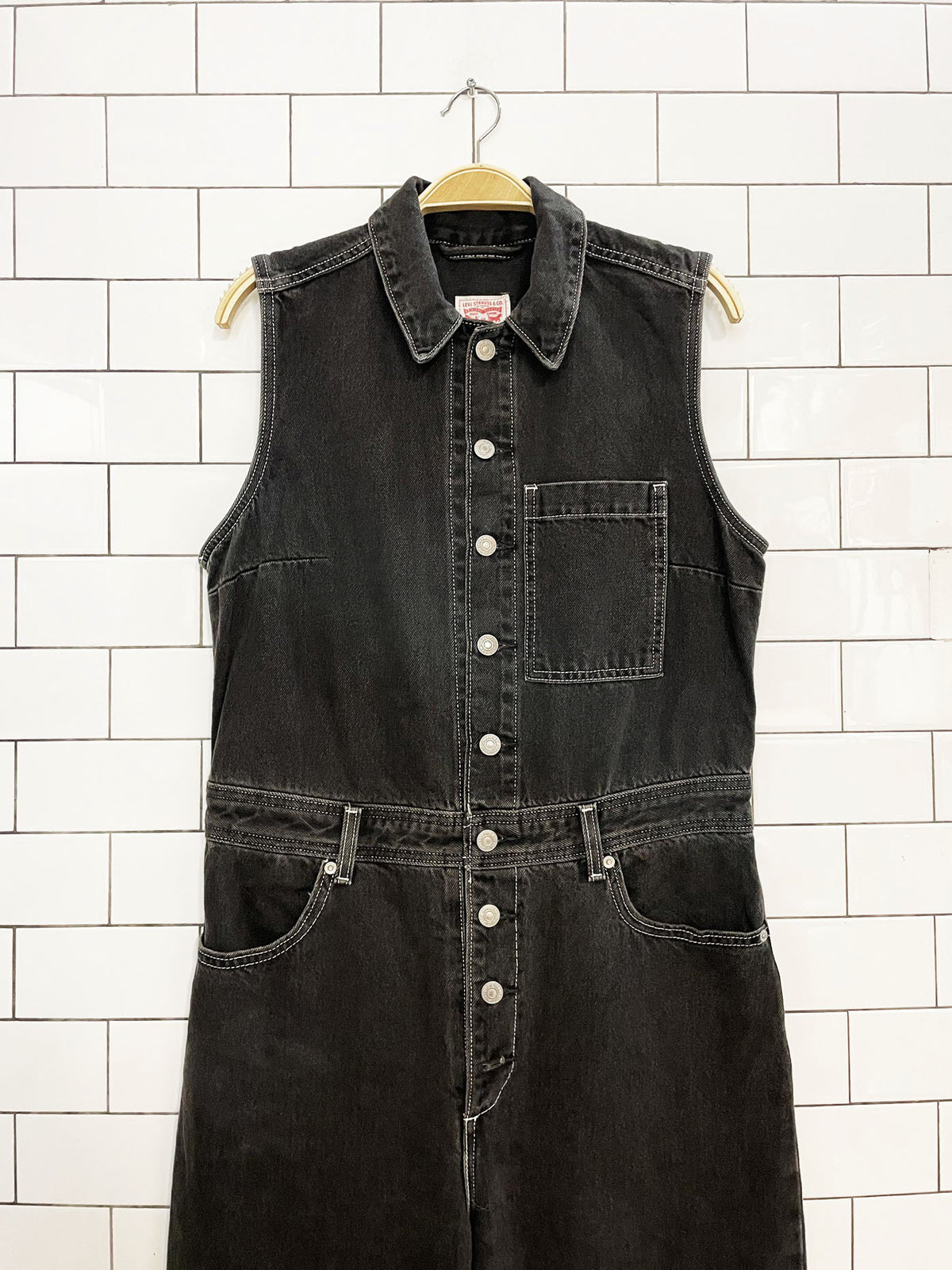 levi's sleeveless wide leg denim jumpsuit