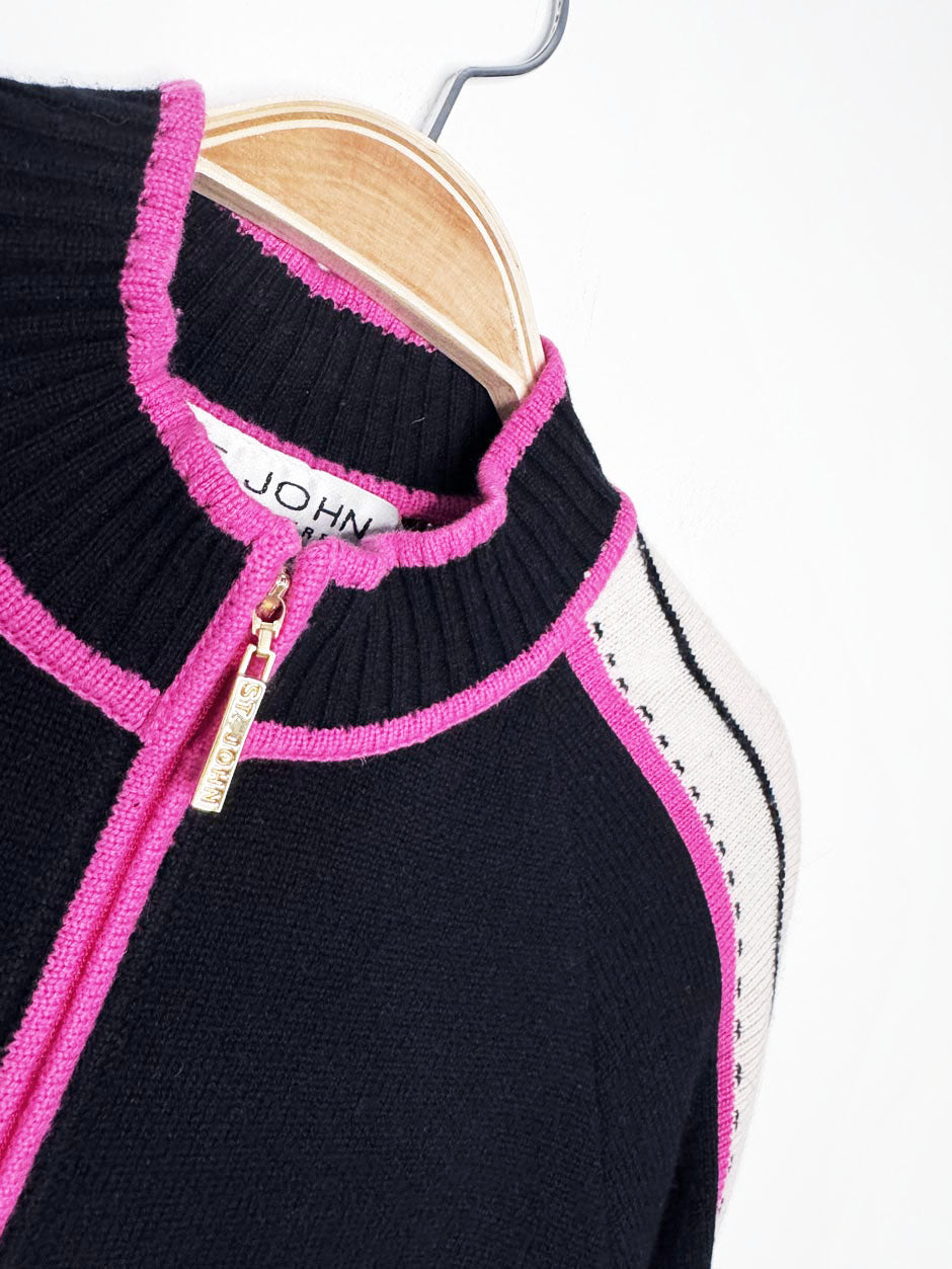 y2k st john 100% cashmere knit full zip ski cardigan sweater