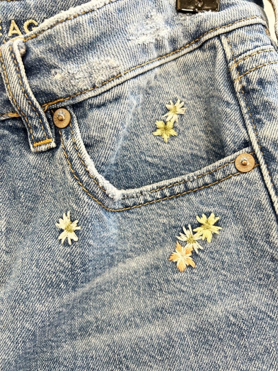 ae flower embroidered cut - off denim shorts - good market thrift store