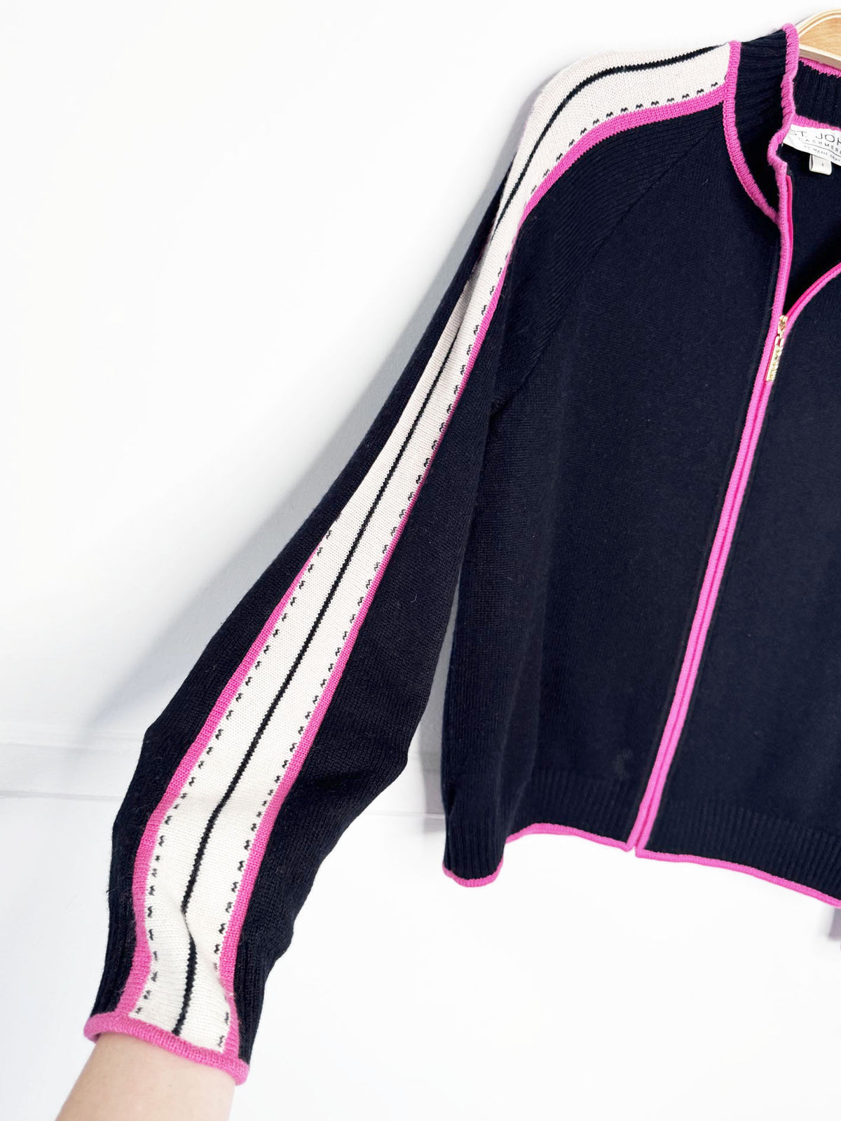 y2k st john 100% cashmere knit full zip ski cardigan sweater