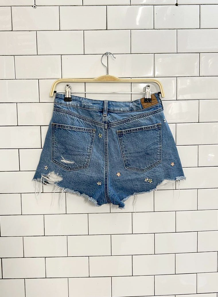ae flower embroidered cut - off denim shorts - good market thrift store