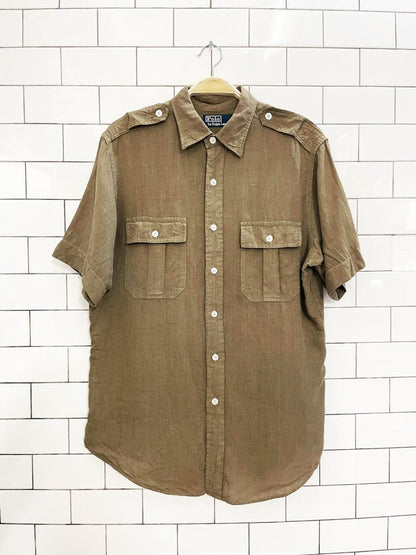 vintage polo ralph lauren 100% linen utility short sleeve shirt - good market thrift store