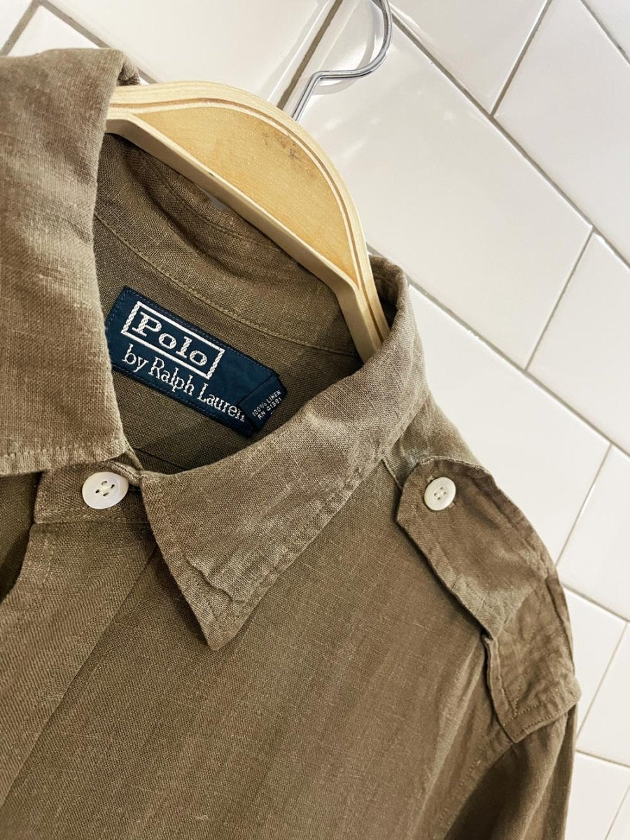 vintage polo ralph lauren 100% linen utility short sleeve shirt - good market thrift store