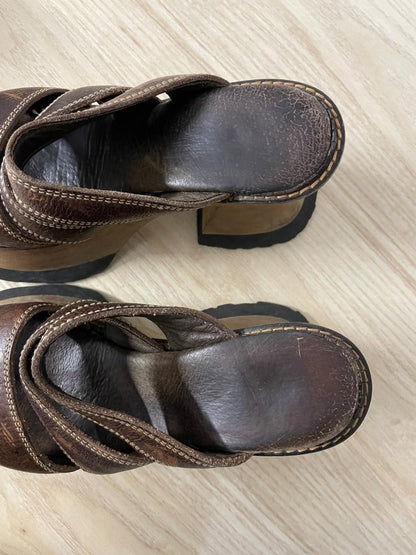 vintage 90s platform chonky grunge leather flare heel sandals - good market thrift store