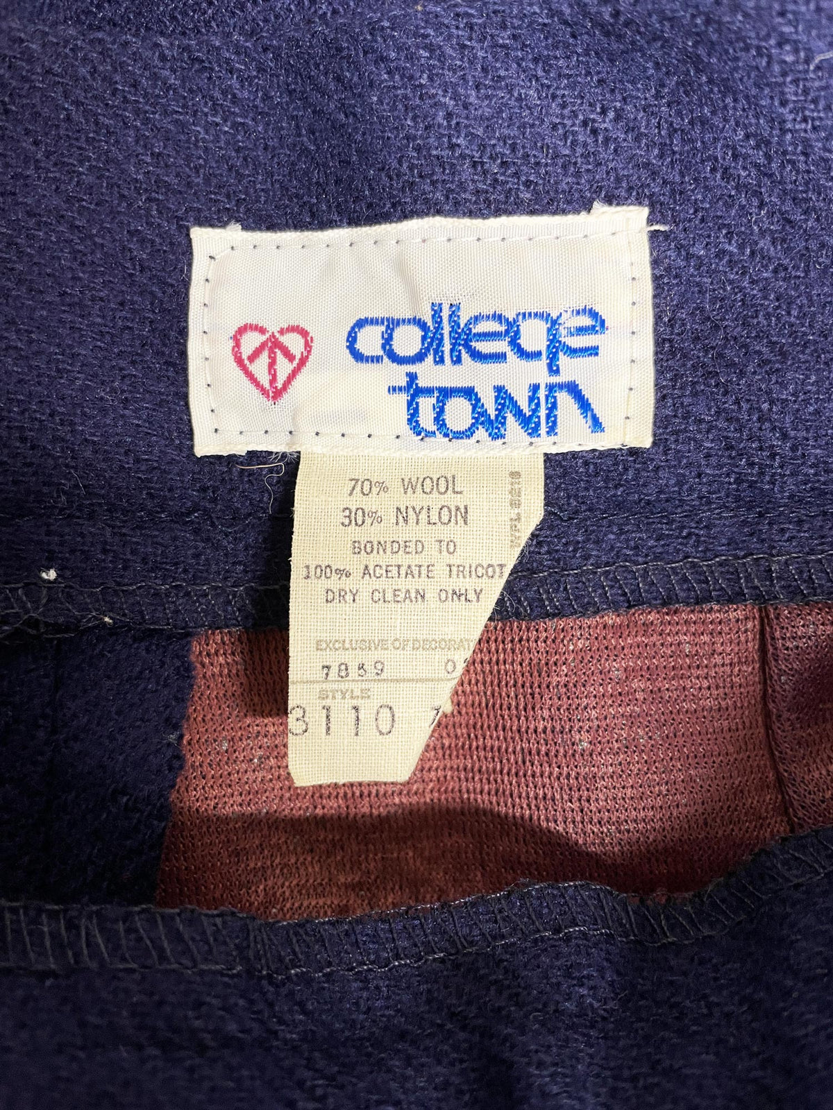 vintage 70s college town wool-blend high rise bell bottom pants