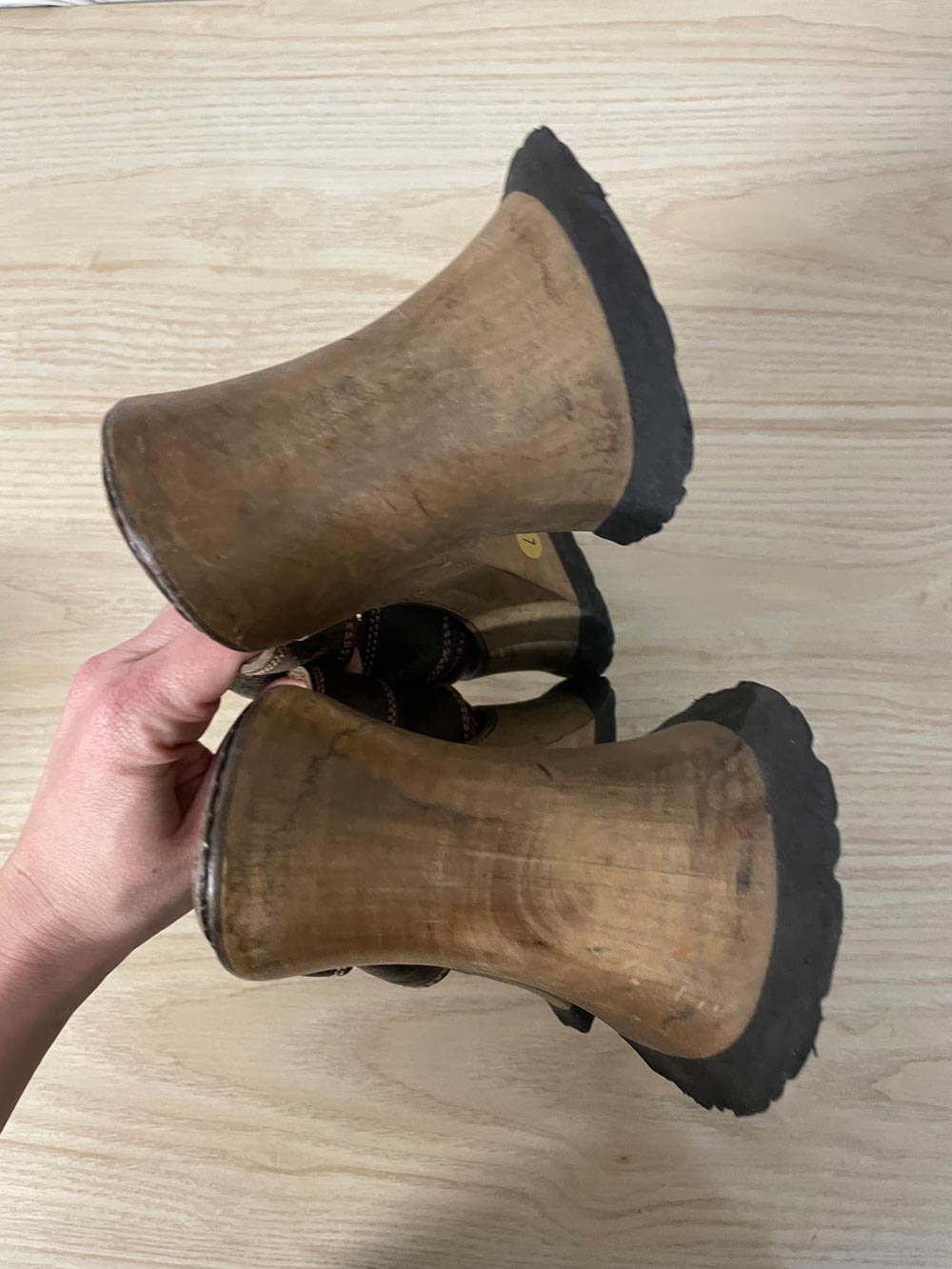 vintage 90s platform chonky grunge leather flare heel sandals - good market thrift store