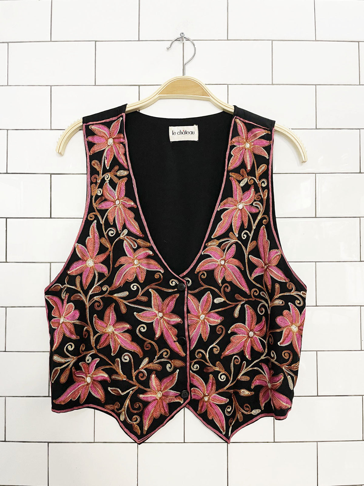 vintage 90s le chateau floral embroidered vest