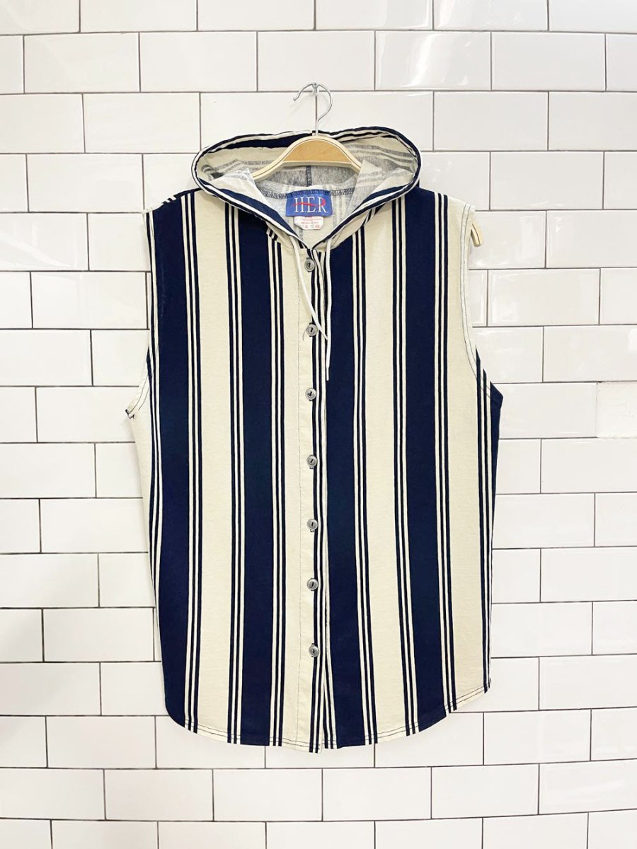 vintage 90s HER hooded striped sleeveless shirt - good market thrift store