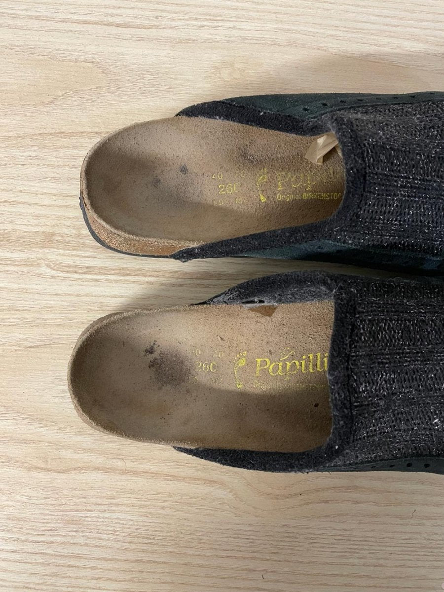 birkenstock pappilio suede + metallic knit boston clog - good market thrift store