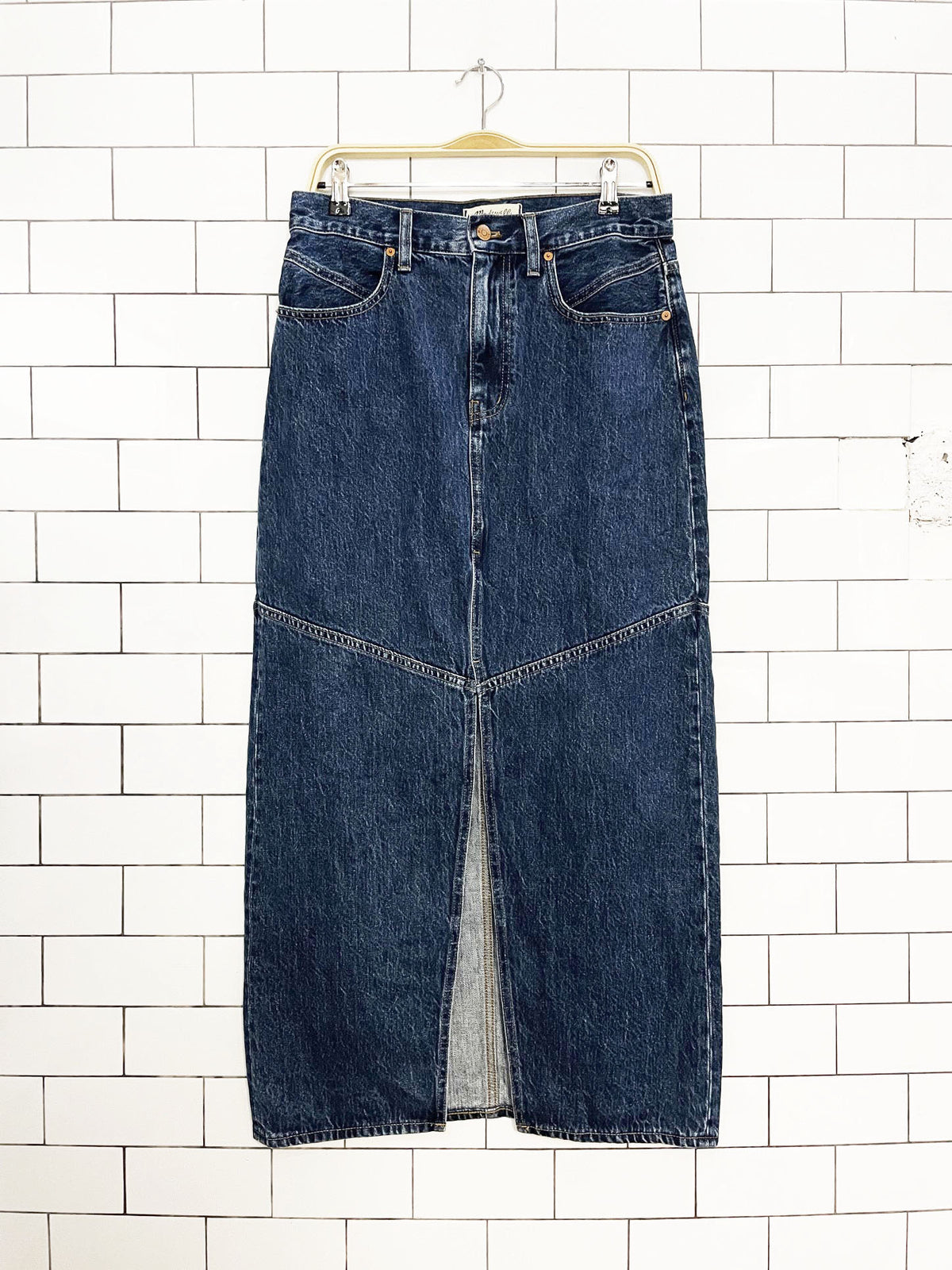 madewell denim mid-rise maxi skirt
