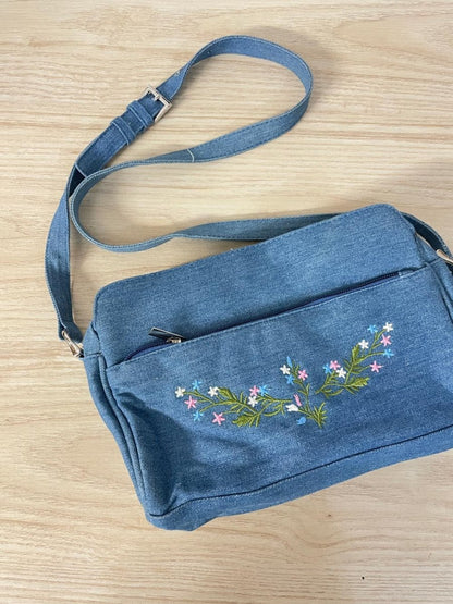 vintage 00s floral embroidered denim shoulder bag - good market thrift store