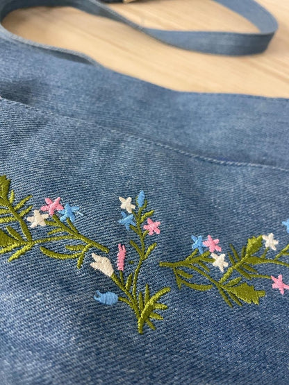 vintage 00s floral embroidered denim shoulder bag - good market thrift store