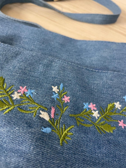 vintage 00s floral embroidered denim shoulder bag - good market thrift store