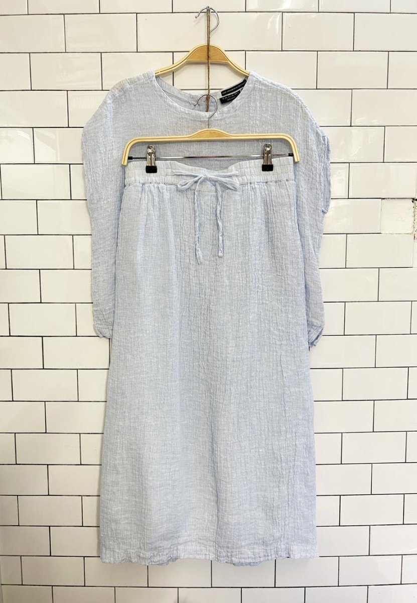 x2 tahari 100% textured linen top + midi skirt set - good market thrift store