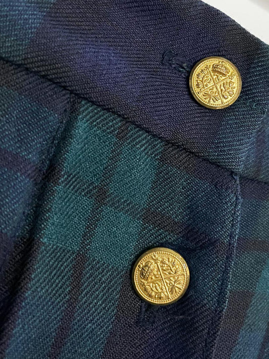 vintage david brooks wool-blend gold button plaid pleated midi skirt
