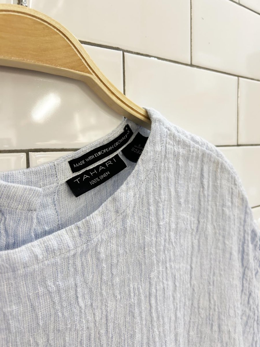 x2 tahari 100% textured linen top + midi skirt set - good market thrift store