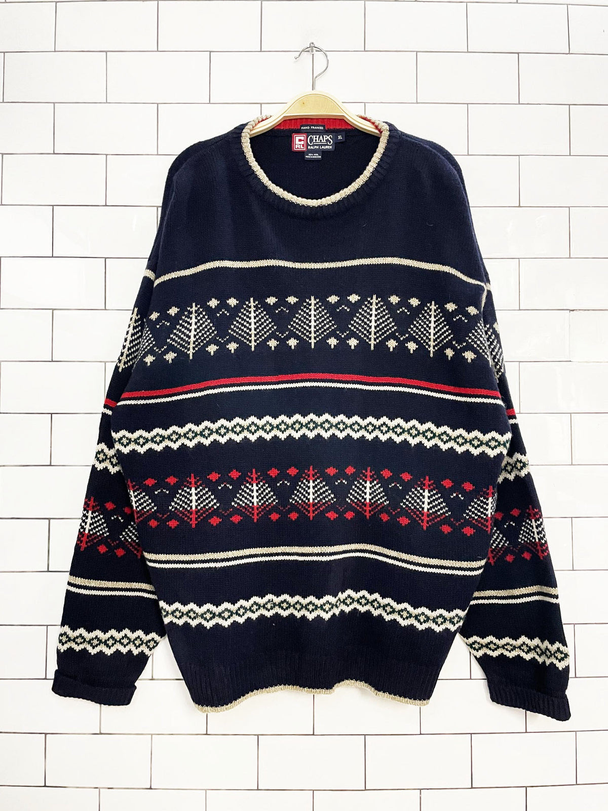 vintage 90s chaps 100% wool tree fair isle knit sweater | made in USA | ralph lauren