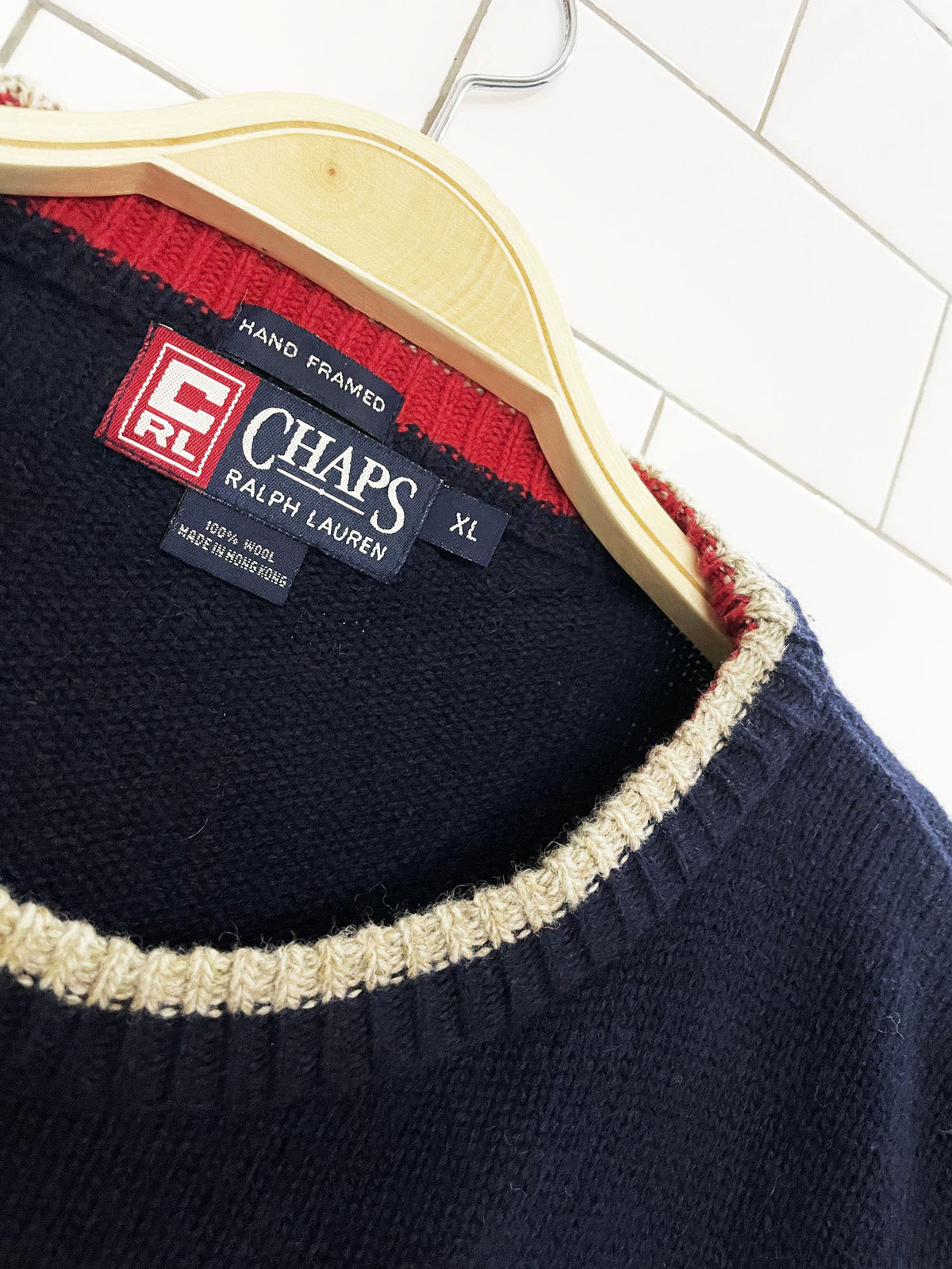 vintage 90s chaps 100% wool tree fair isle knit sweater | made in USA | ralph lauren