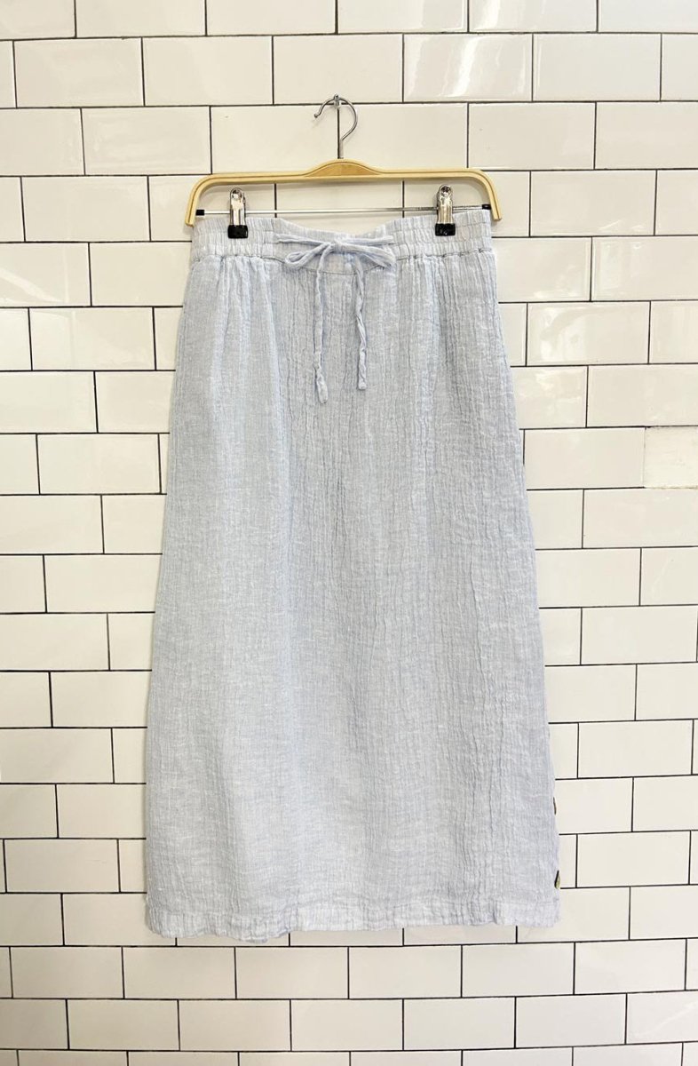 x2 tahari 100% textured linen top + midi skirt set - good market thrift store