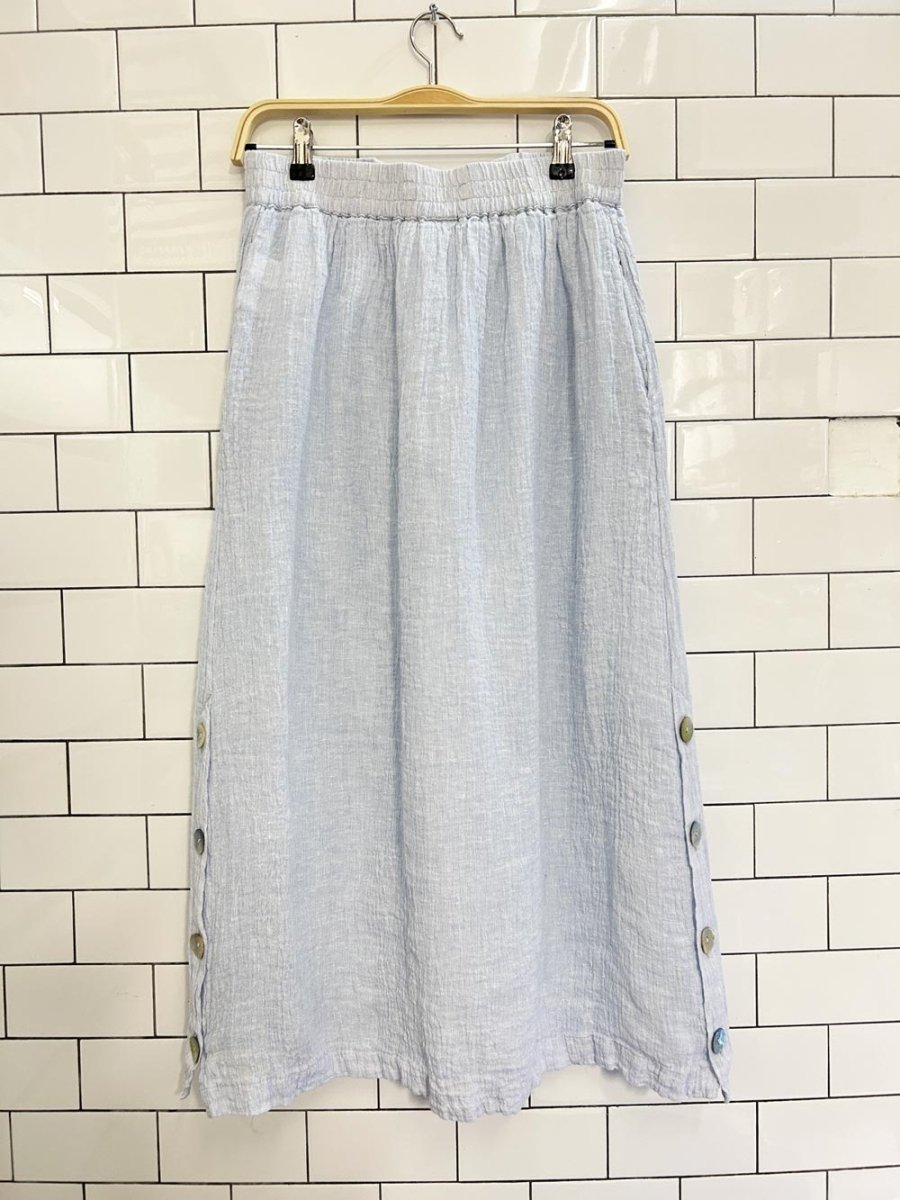 x2 tahari 100% textured linen top + midi skirt set - good market thrift store