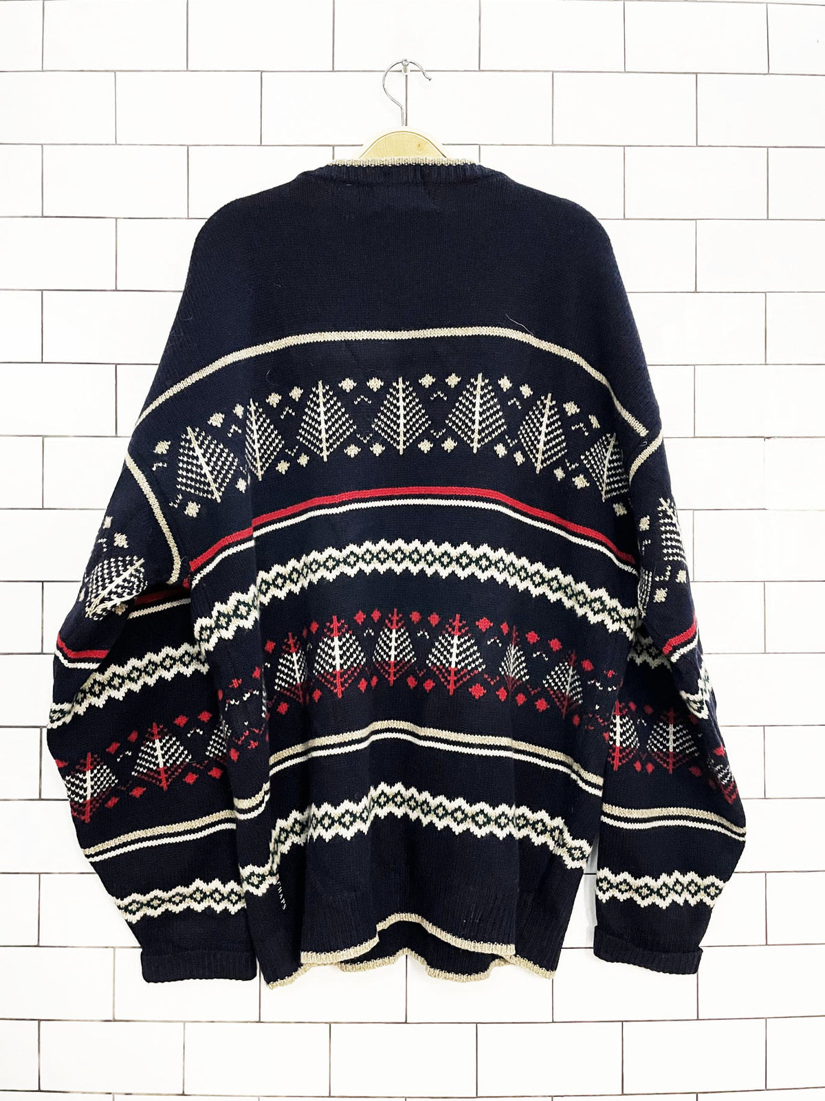 vintage 90s chaps 100% wool tree fair isle knit sweater | made in USA | ralph lauren