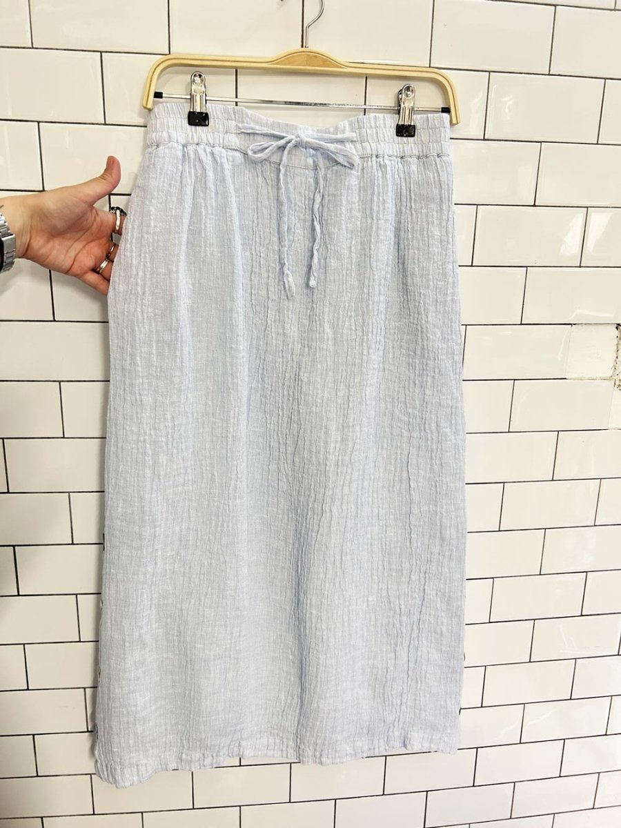 x2 tahari 100% textured linen top + midi skirt set - good market thrift store