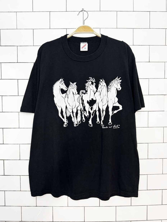 vintage 90s linda lori heads and tails horses tee | jerzees | made in USA