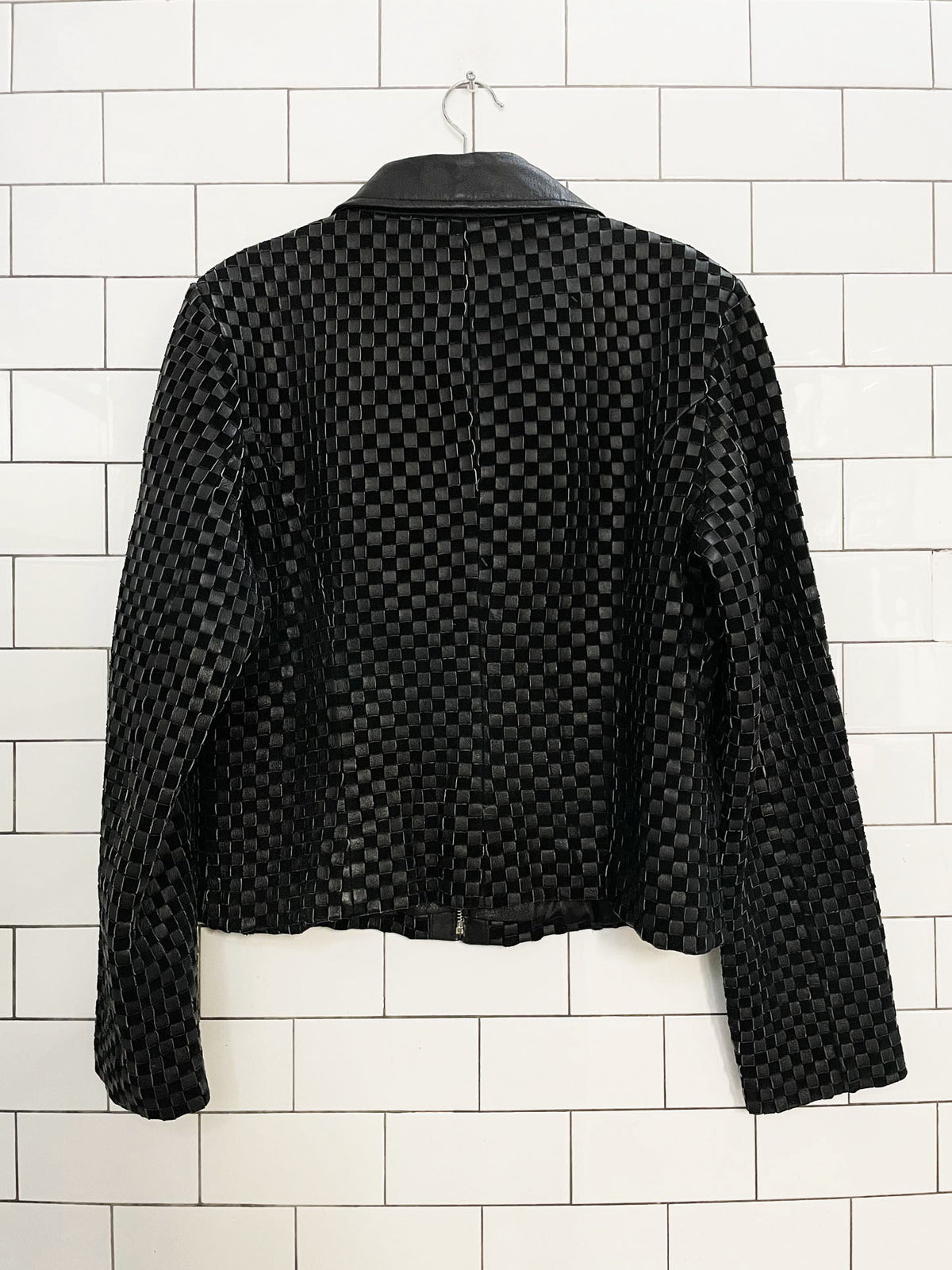 vintage 00s worthington woven leather full zip jacket
