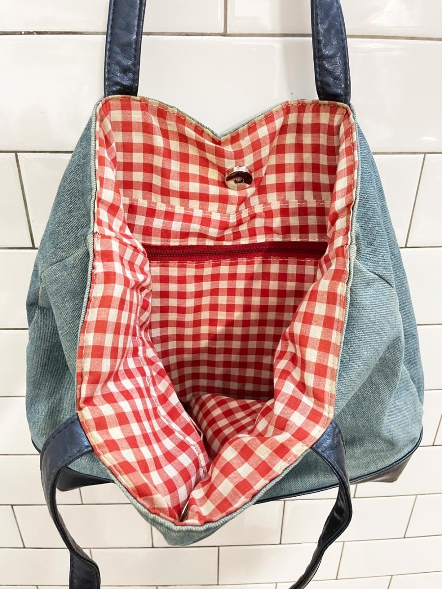 vintage 00s embroidered lighthouse denim tote - good market thrift store