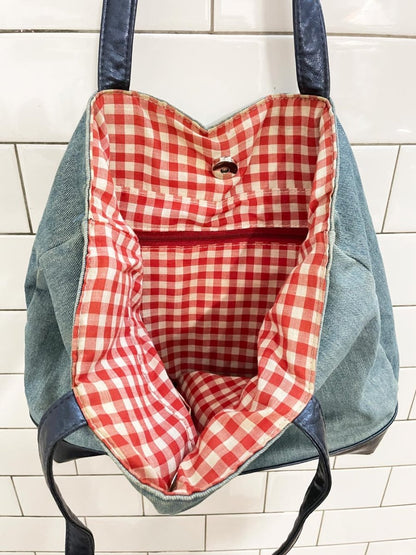 vintage 00s embroidered lighthouse denim tote - good market thrift store