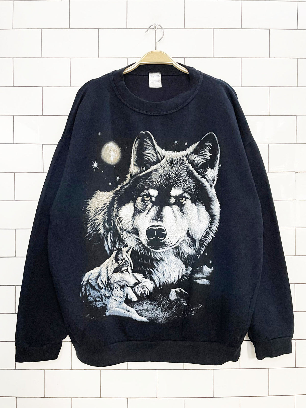 vintage sapin wolf scene fleece sweatshirt