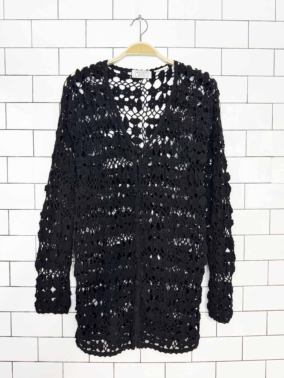vintage 00s beechers brook flower crochet knit cardigan top