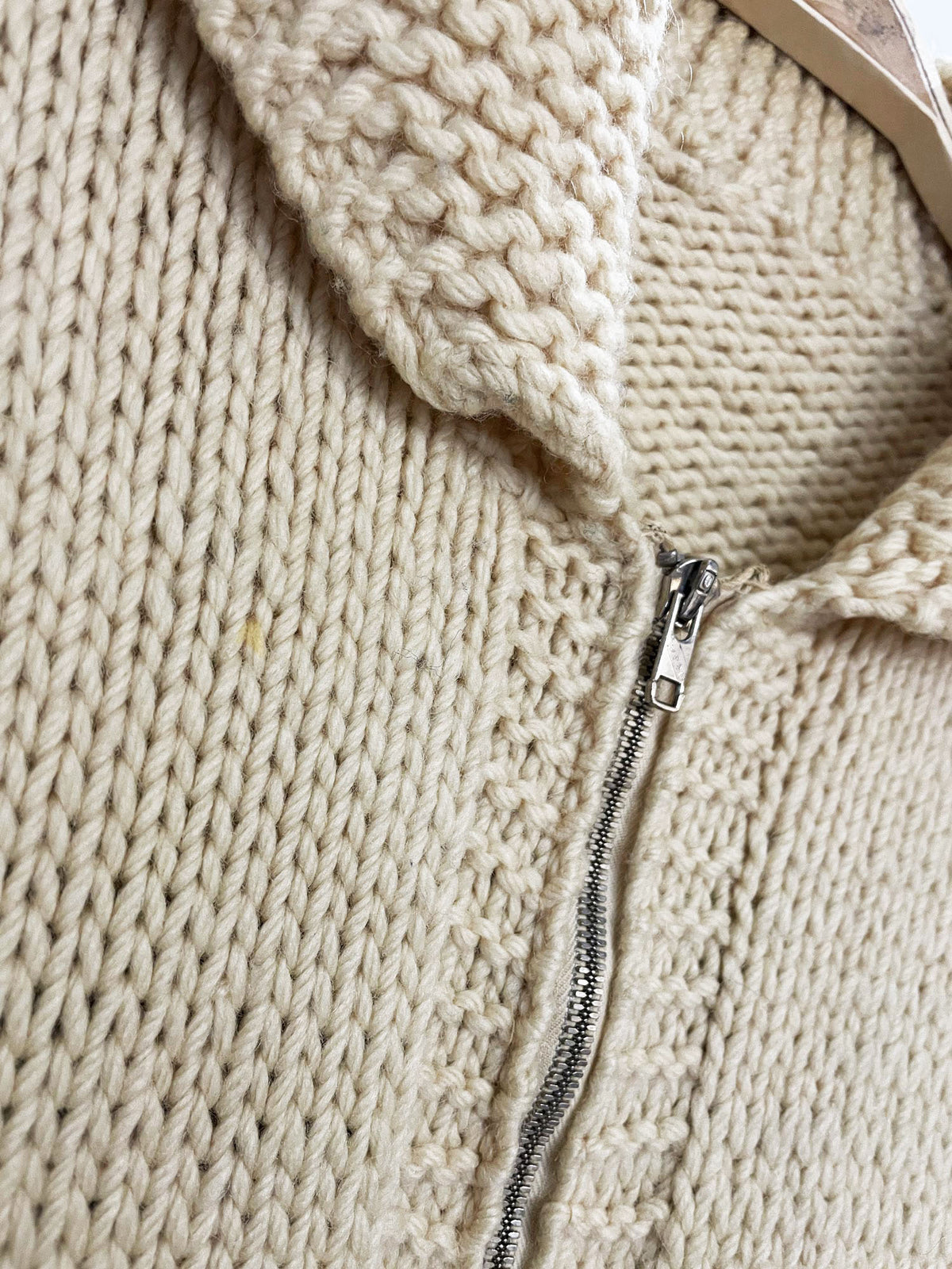 vintage 60s mary maxim 100% wool cowichan hand knit hunting full zip cardigan jacket