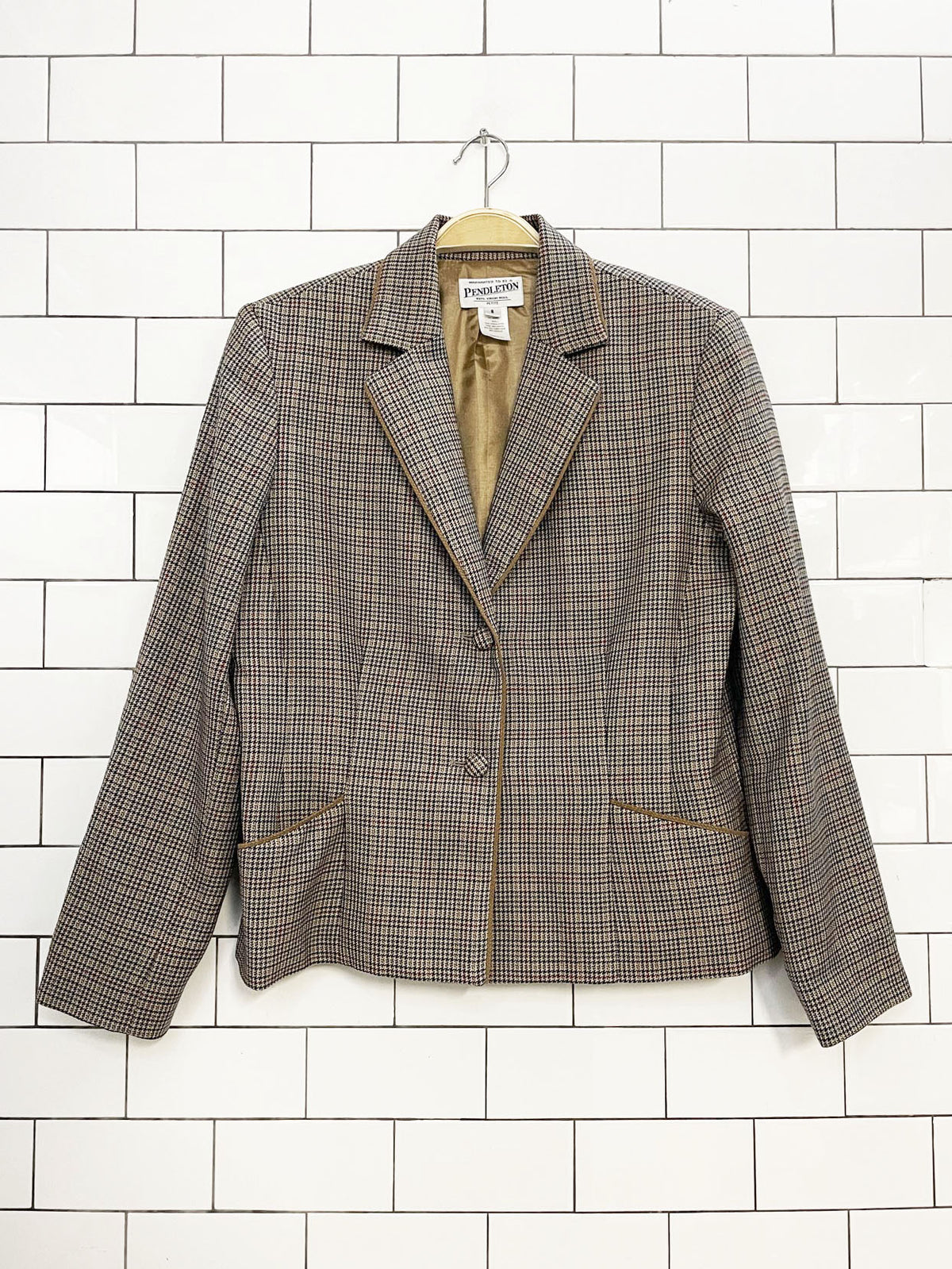 x2 vintage pendleton 100% wool houndstooth blazer trouser suit