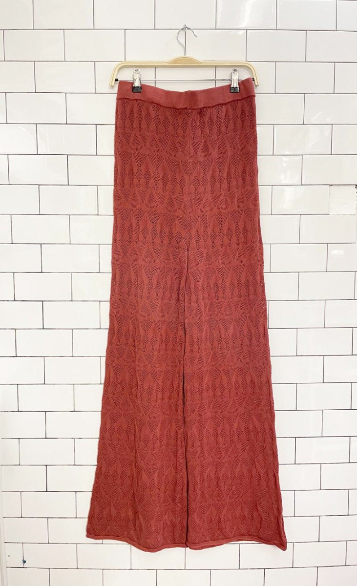 nwt anthro flat white pointelle crochet knit wide leg pant - good market thrift store