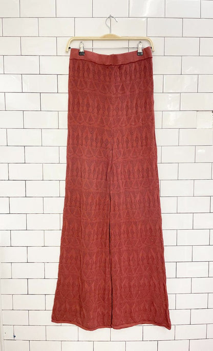 nwt anthro flat white pointelle crochet knit wide leg pant - good market thrift store