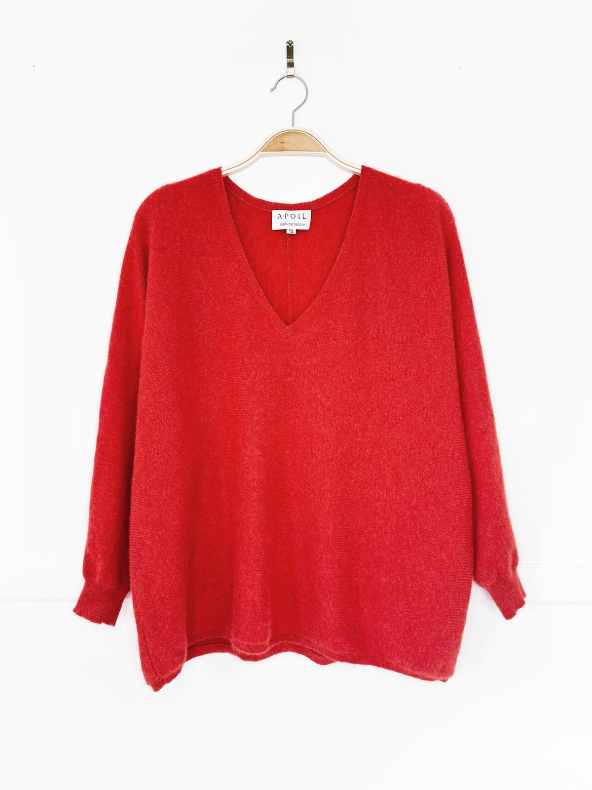 apoil 100% cashmere knit oversized boxy v-neck sweater