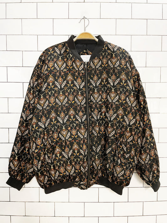 vintage casual corner & co 100% silk autumn print bomber jacket
