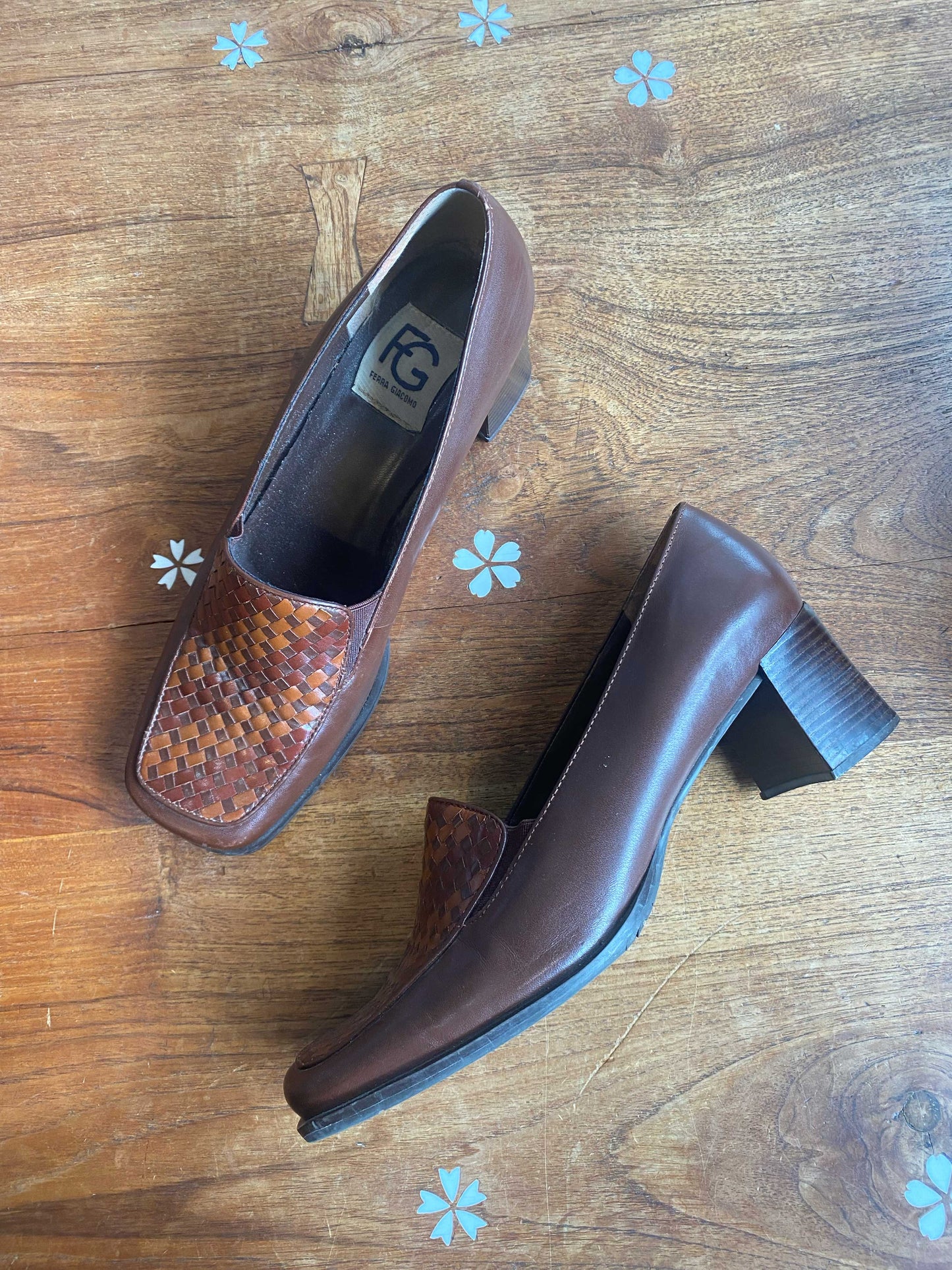 vintage ferra giacomo woven heeled loafers