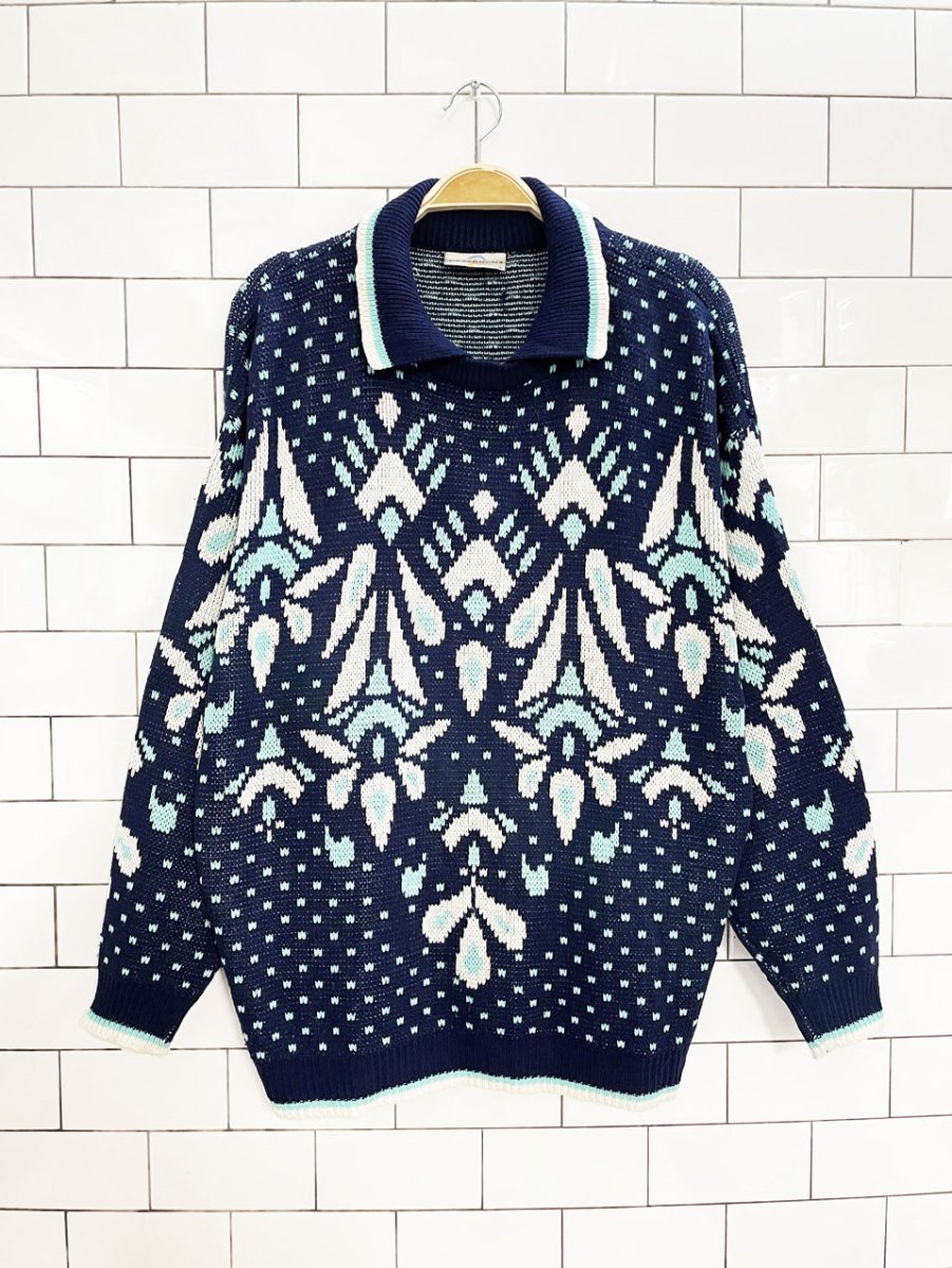 vintage 80s debenhams collared knit sweater - good market thrift store