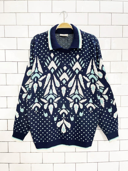 vintage 80s debenhams collared knit sweater - good market thrift store