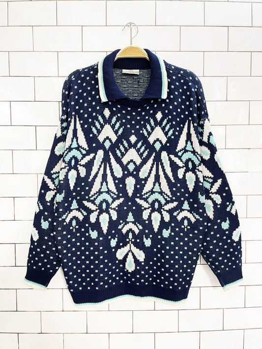 vintage 80s debenhams collared knit sweater - good market thrift store