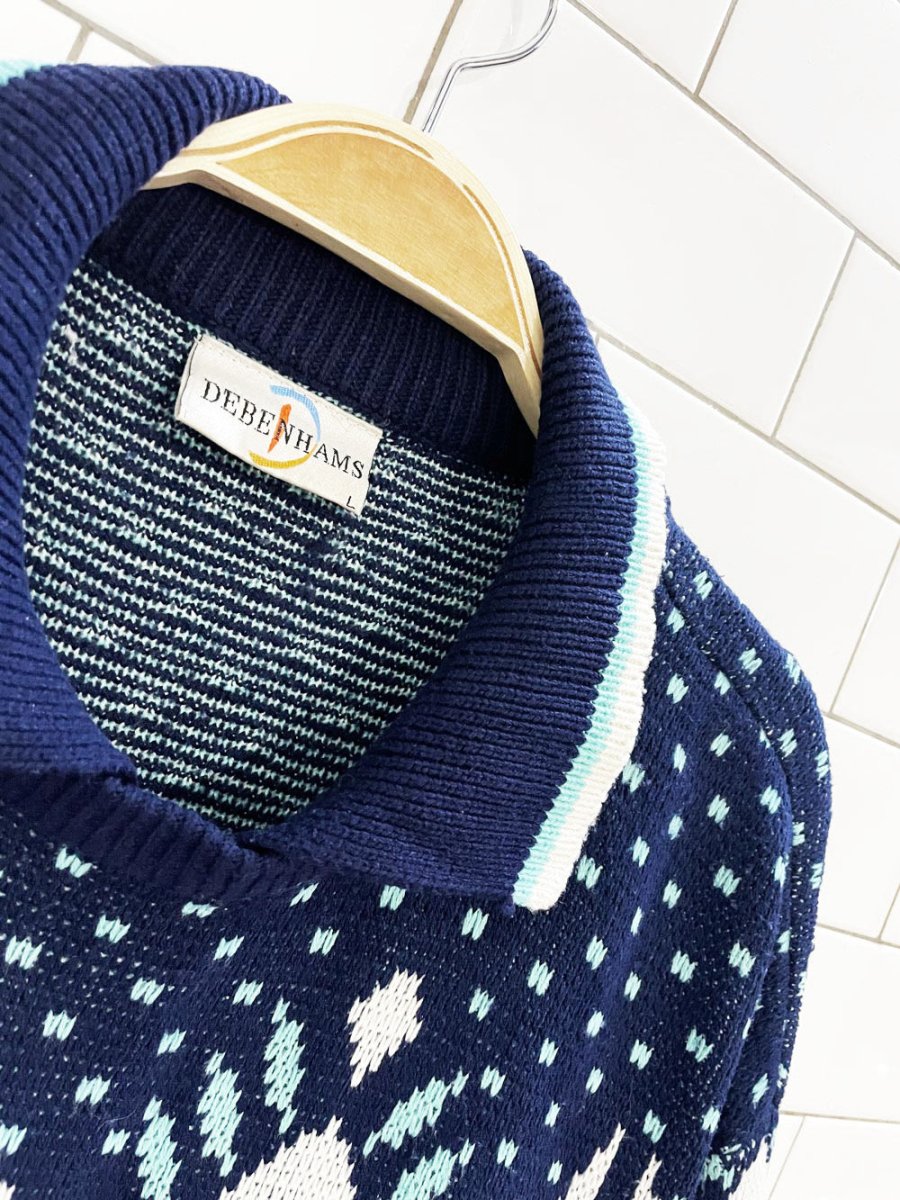 vintage 80s debenhams collared knit sweater - good market thrift store