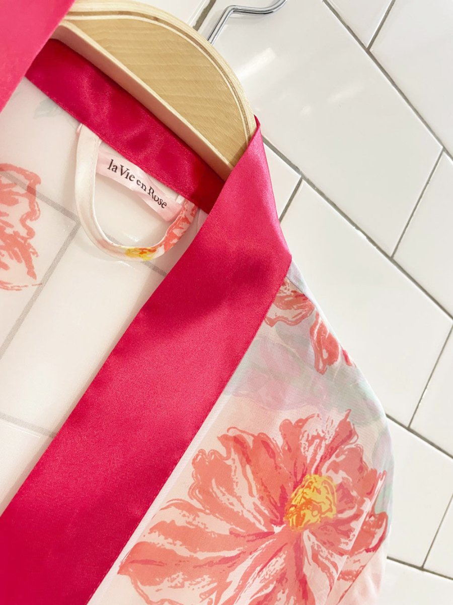 la vie en rose floral chiffon satin trim robe - good market thrift store