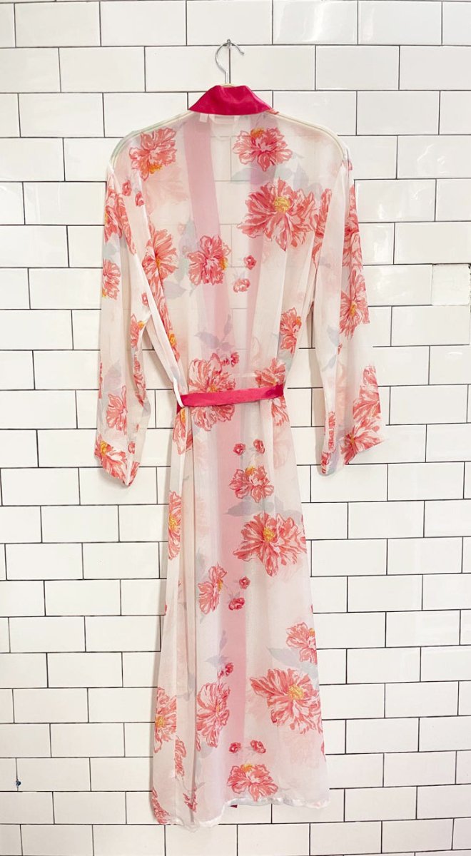 la vie en rose floral chiffon satin trim robe - good market thrift store